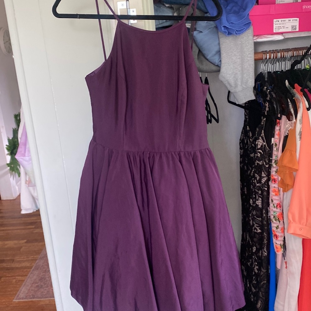 High neck eggplant color dress with pockets